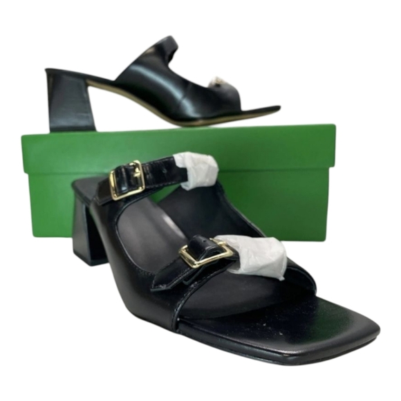 J. Crew Womens Size 9 Layne Buckle Leather Two Strap Heel Sandals BX899 - Black - Picture 7 of 14